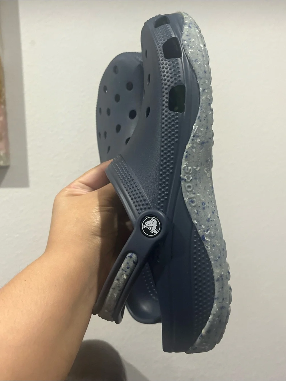 CROCS Navy Blue Classic Clogs with Speckled Heel Strap